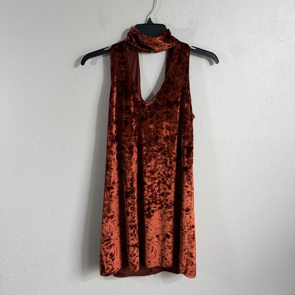 Show Me Your Mumu Friday Choker Dress Burnt Orange Crushed Velvet Mini Womens XS